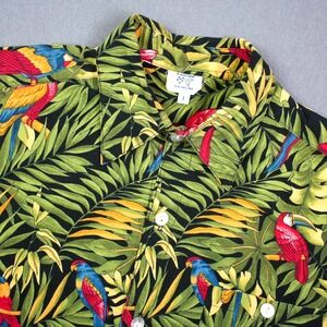 Hummingbird Tropical Parrot Birds Hawaiian Print Shirt Vintage Vacation  Mens L